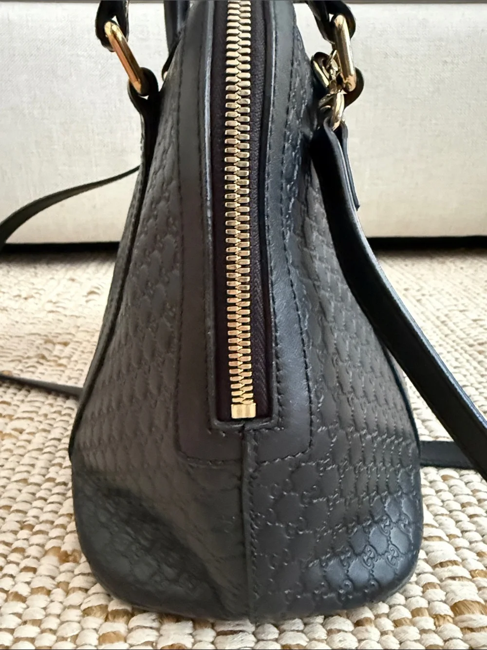 Gucci Black Embossed GG Dome Satchel with Gold-Tone Hardware